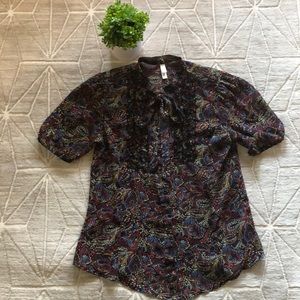 🎈Xhilaration Ruffle Bow Floral Buttondown Blouse